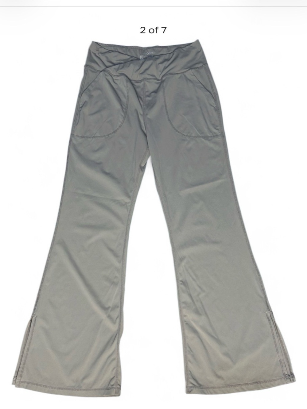 kojooin Khaki Flare Leggings L, High Waisted Crossover W/Pockets .